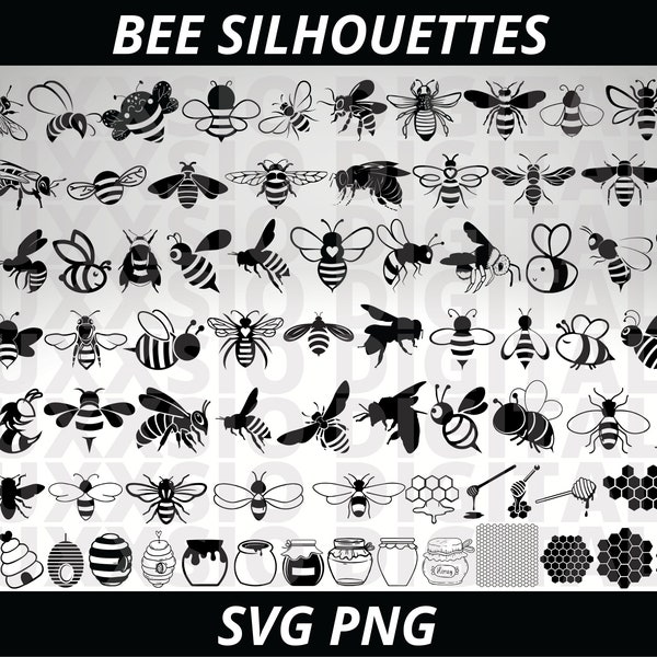 Bee Svg, Bee Svg Silhouettes Bundle, Queen Bee Svg, Honey Svg, Bee Png, Honeycomb Svg, Hornet Svg, Bumblebee, Beehive svg, Cute Bee Svg,Png