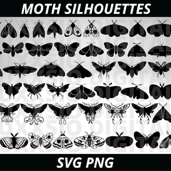 Moth Svg, Insect svg, Moth Png, Moth Silhouette Bundle, Moth Vector, Celestial Svg, Moon Moth svg, Moth, Svg Files For cricut, Luna moth svg