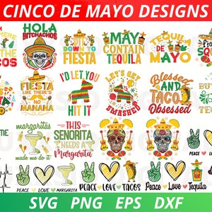 Cinco de Mayo SVG, Fiesta Svg, Mexicaanse Svg, Margarita Svg, Taco Svg, Tequila Svg, Mexico Svg, Nachos Svg, Cinco de Mayo PNG, Vrede liefde Svg