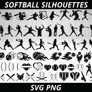 Softball Svg, Softball Silhouette Svg, Softball Heart svg, Softball Player svg, Softball bat svg, Softball Png, Svg Files for Cricut, PNG