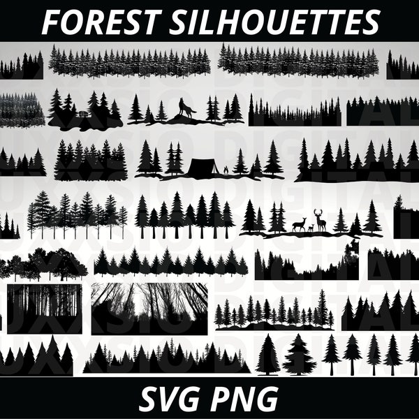 Forest Svg, Forest Silhouette, Nature Svg, Pin Tree Svg, Outdoor svg, Tree Svg, Forest Clipart, Tree silhouette svg,Landscape svg,Forest png