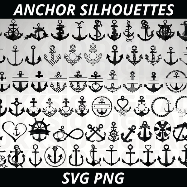 Anchor Svg, Nautical Svg, Anchor clipart, Marine Svg, Heart Svg, Split Anchor Svg, Boat Anchor Svg, Anchor Silhouette, Anchor Cut Files, PNG