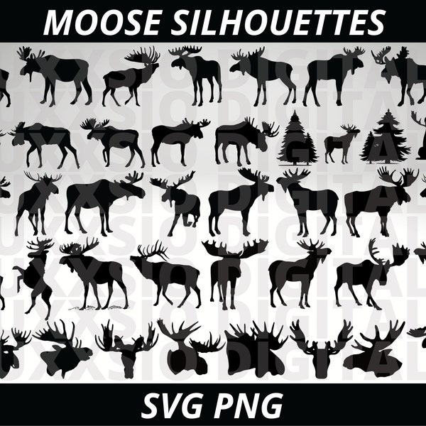 Moose Svg, Moose Clipart, Moose Png, Hunting Svg, Animal Svg, Forest Svg, Woodland Animals Svg, Moose Head Svg, Svg Files For Cricut