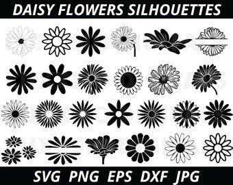 Daisy Svg, Flower Svg, Plant Svg, Daisy Silhouette, Spring Flowers Svg, Flower Silhouette, Daisy Cut Files, Daisy clip art, Spring Svg
