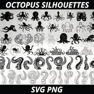 Octopus Svg Bundle,Octopus Silhouettes,Octopus Legs Svg,Octopus Tentacles Svg,Octopus Art Svg,Svg files for Cricut,Svg,Png,Black Octopus Svg
