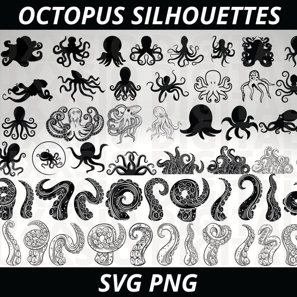 Octopus Svg Bundle,Octopus Silhouettes,Octopus Legs Svg,Octopus Tentacles Svg,Octopus Art Svg,Svg files for Cricut,Svg,Png,Black Octopus Svg