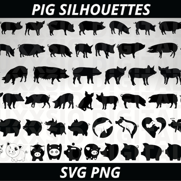 Pig Svg, Pig Head Svg, Piggy Bank Svg, Pig Clip art, Farm Animal Svg, Pig Png, Baby Pig Svg, Cute Pig Svg, Cartoon pig Svg, Pig Silhouettes