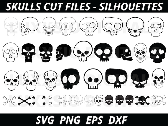 Skull SVG, Skull Silhouette, Skull Outline SVG, Skull cut files, Skull DXF, Skull Head Svg, Skull Bundle Svg, Skull Clipart, Digital Files