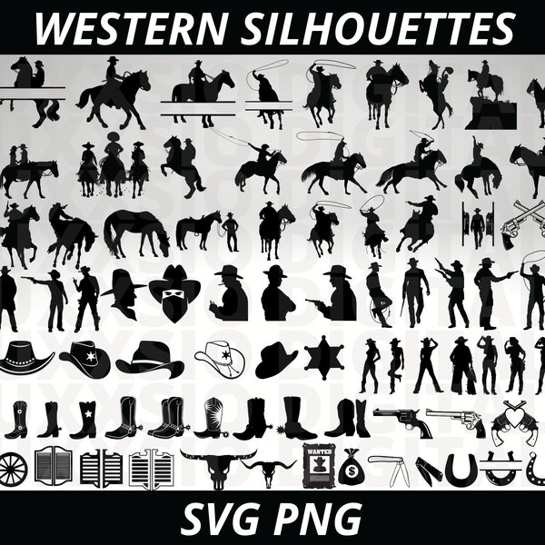 Western Svg, Cowboy Svg, Cowboy Hat Svg, Cowgirl Svg, Cowboy Silhouette Svg, Western Women Svg, Cowboy Boots Svg, Pistols Svg, Horseshoe SVG