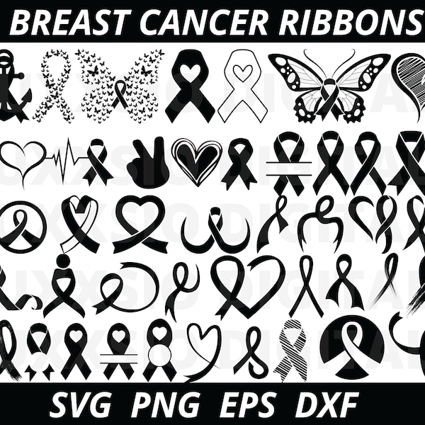 Breast Cancer SVG, Cancer Ribbon SVG, Awareness Ribbon Svg, Ribbon Svg, Files For Cricut, Silhouette, Cut File, Dxf, Png, Eps, Svg, Digital