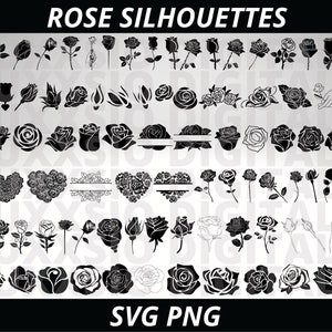 Rose Svg, Rose Svg Silhouette Bundle, Roses Svg, Floral Svg, Valentines Day Svg, Rose Clipart, Rose Png, Love Svg, Rose outline Svg, Roses
