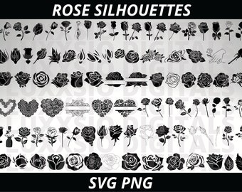 Rose Svg, Rose Svg Silhouette Bundle, Roses Svg, Floral Svg, Valentines Day Svg, Rose Clipart, Rose Png, Love Svg, Rose outline Svg, Roses