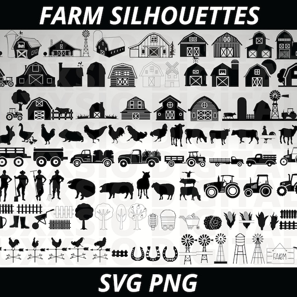 Farm Svg, Farm Silhouette, Farm Clipart, Barn Svg, Farm Life Svg, Farm Truck Svg, Farm animals Svg, Country Svg, Tractor Svg, Chicken Svg,