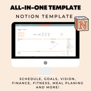 Notion Template, All in one Notion template, Budget Template, Meal Planner, Fitness Tracker, Schedule, Finance, Nutrition, Goals, Nutrition