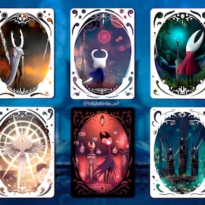 Hollow Knight - Impresiones originales en formato A5: El caballero, Hornet, Mantis Lords, Radiance, Grimm Boss