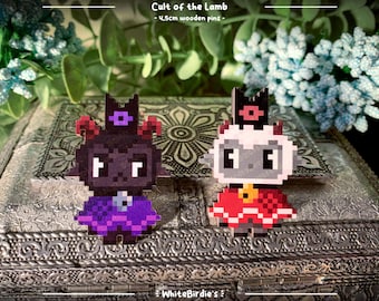 Cult of the Lamb  - Pixelart wooden pins Lamb and Goat - Retro style