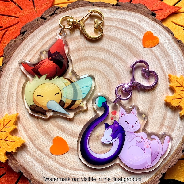 Stringbean and Ghost - Flapjack and Clover Epoxy Keychain - The Owl House original design