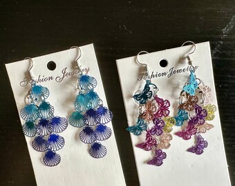 Butterfly earrings,seashell earrings,hanging earrings,dangle earrings,shoulder dusters,beach earrings,Summer Earrings,cute earrings