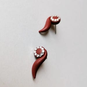 ROSE- Wine Polymer Clay Earrings: Floral Crystal Studs