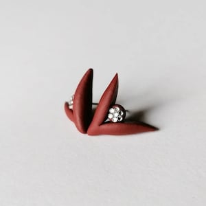 HANA- Wine Floral Polymer Clay Earrings: Crystal Rhinestone Studs