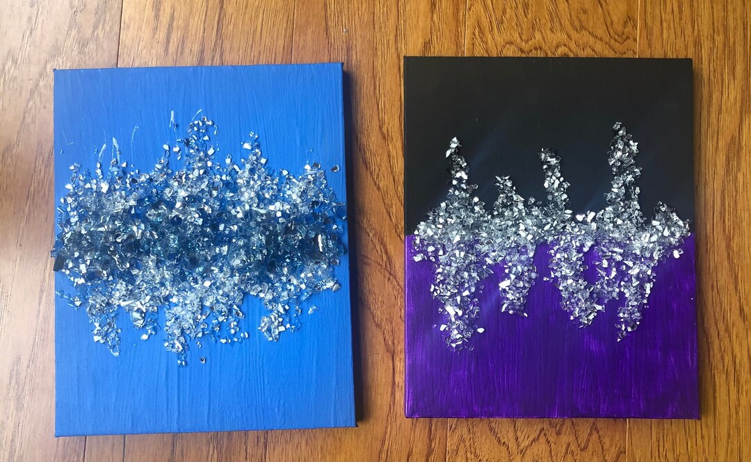 Crushed Glass Abstract Art Decoration Pieces 2 Piece Set Etsy