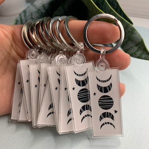 Moon Phases Keychain - Light Pink Keychain - Blush Pink Keychain - Rectangular Keychain - Phases of the Moon - Moon Key Charm - Keychain