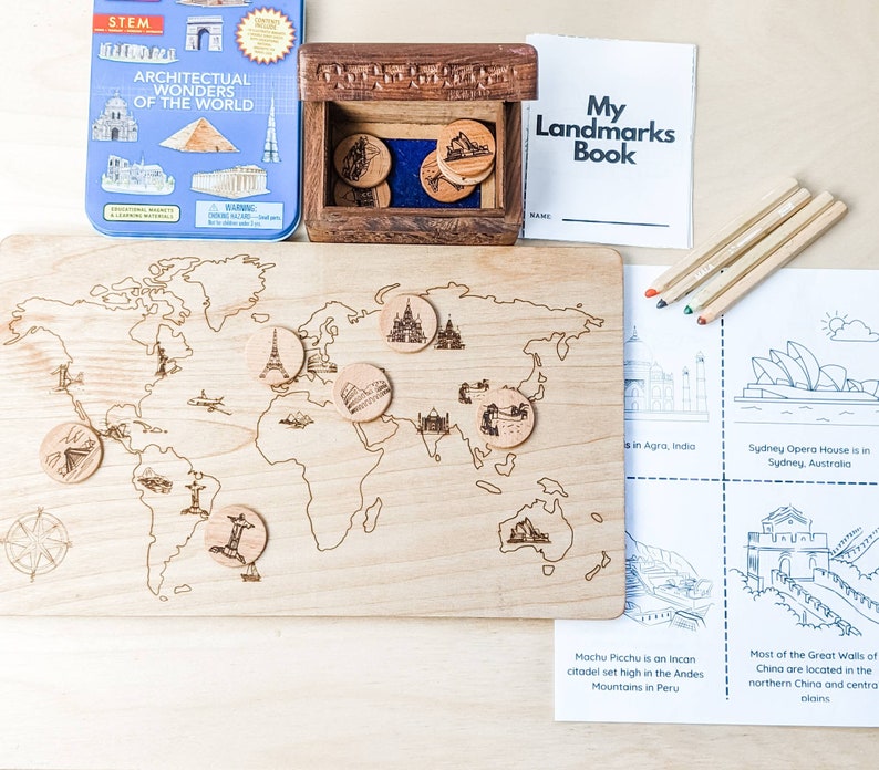 Montessori Landmark Matching Game. World Map Landmarks Matching. Matching Game for Toddlers 