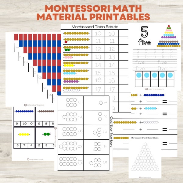 Stampabili di matematica Montessori. Perline Montessoriane. Matematica Montessori per bambini in età prescolare. Moduli di registrazione matematica Montessori