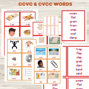 Cartes-images CCVC et CVCC Mots | Cartes de langue Montessori | Liste de mots Montessori | Liste de mots pour les enfants | Programme de lecture Montessori