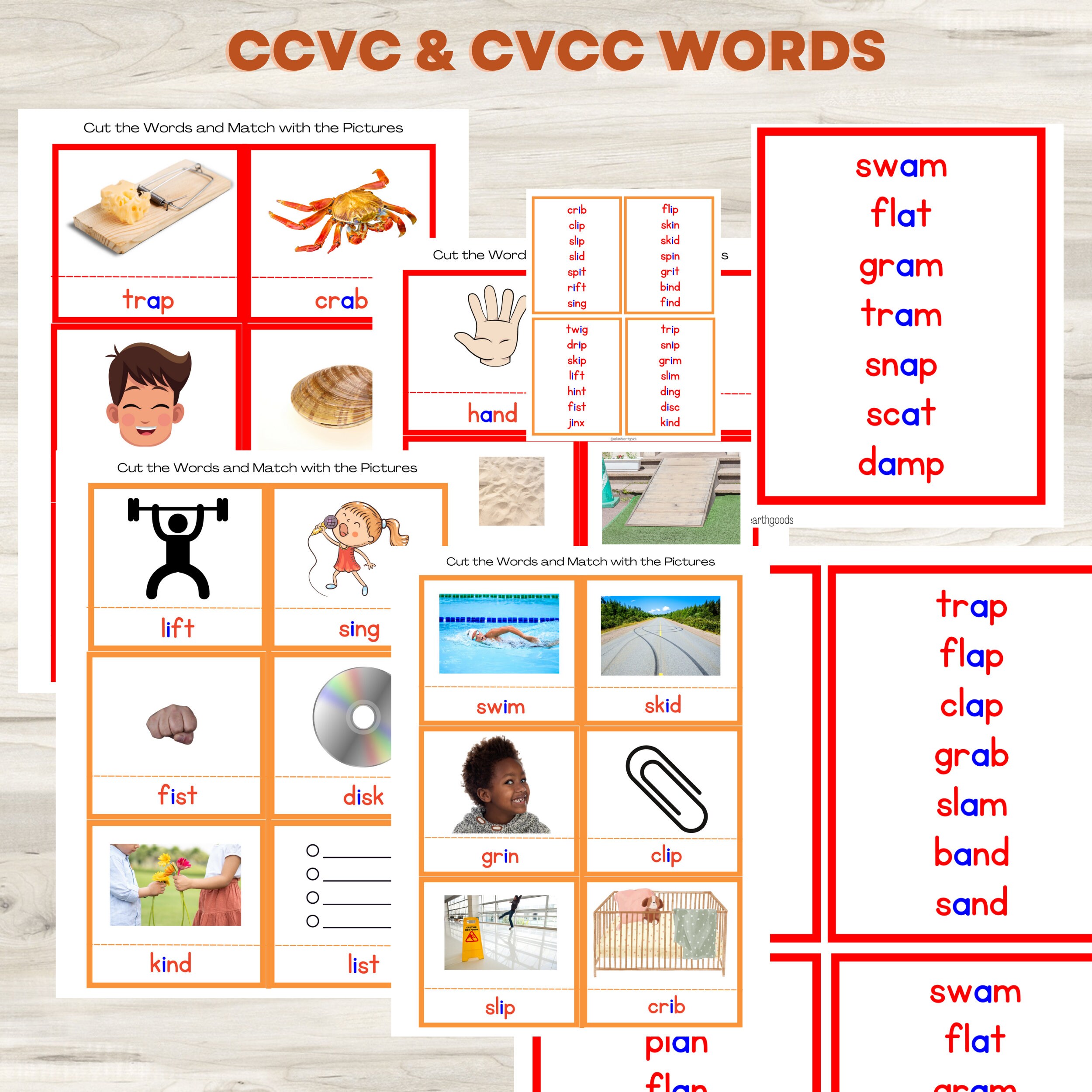 CCVC & CVCC Words Picture Cards | Montessori Language Cards