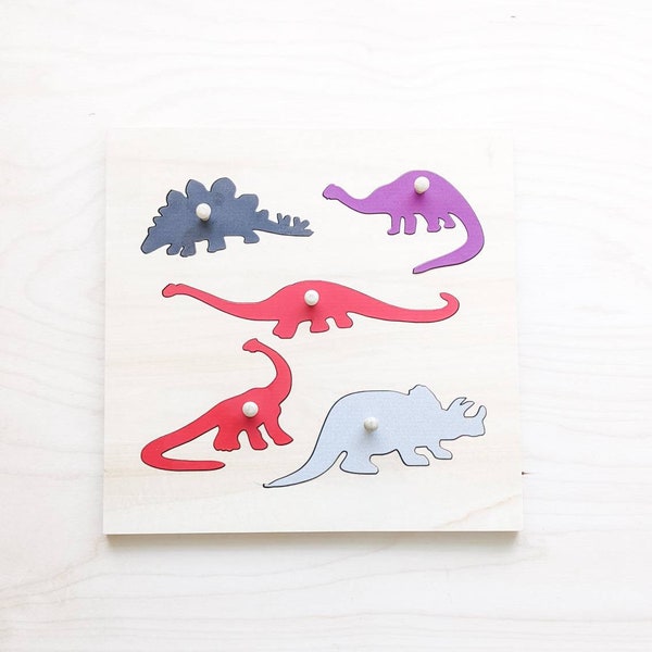 Wooden Dinosaur Puzzle | Montessori Puzzle for Toddlers | Wooden Knob Puzzle