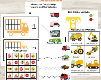 Toddler Truck Theme Printable | Preschool Activity Bundle | Busy Book Pages |  Vehicles Theme Activities