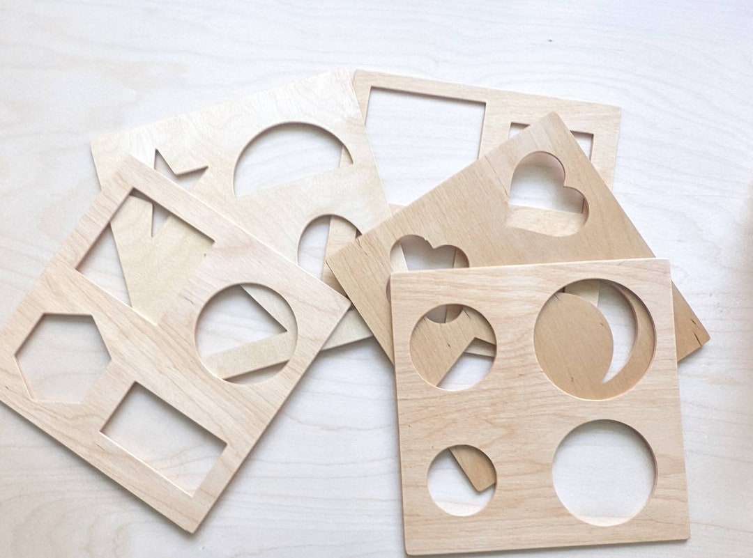 Wood Shapes Stencils. Montessori Prewriting Material. Prewriting