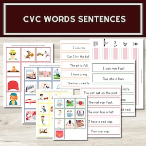 Download digitale Montessori CVC Parole Frasi / Pacchetto di linguaggio coordinato a colori Montessori Carta da scrivere