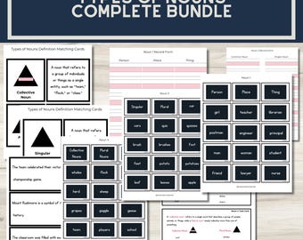 Paquete completo de tipos de sustantivos Montessori / Clasificación de tipos de sustantivos / Lección de gramática Montessori / Montessori Elementary