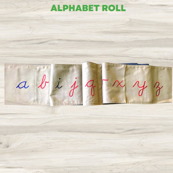 Montessori Alphabet Roll | Spanish Alphabet Roll | English Alphabet Roll in Print & Cursive | Embroidered Alphabet Roll| Phonics Game