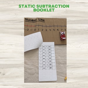 Broschüre zu einstelligen Subtraktionen | Farbcodiertes Montessori-Subtraktionsheft | Statische Subtraktionsbroschüre | Arbeitsblatt zur Subtraktionsübung