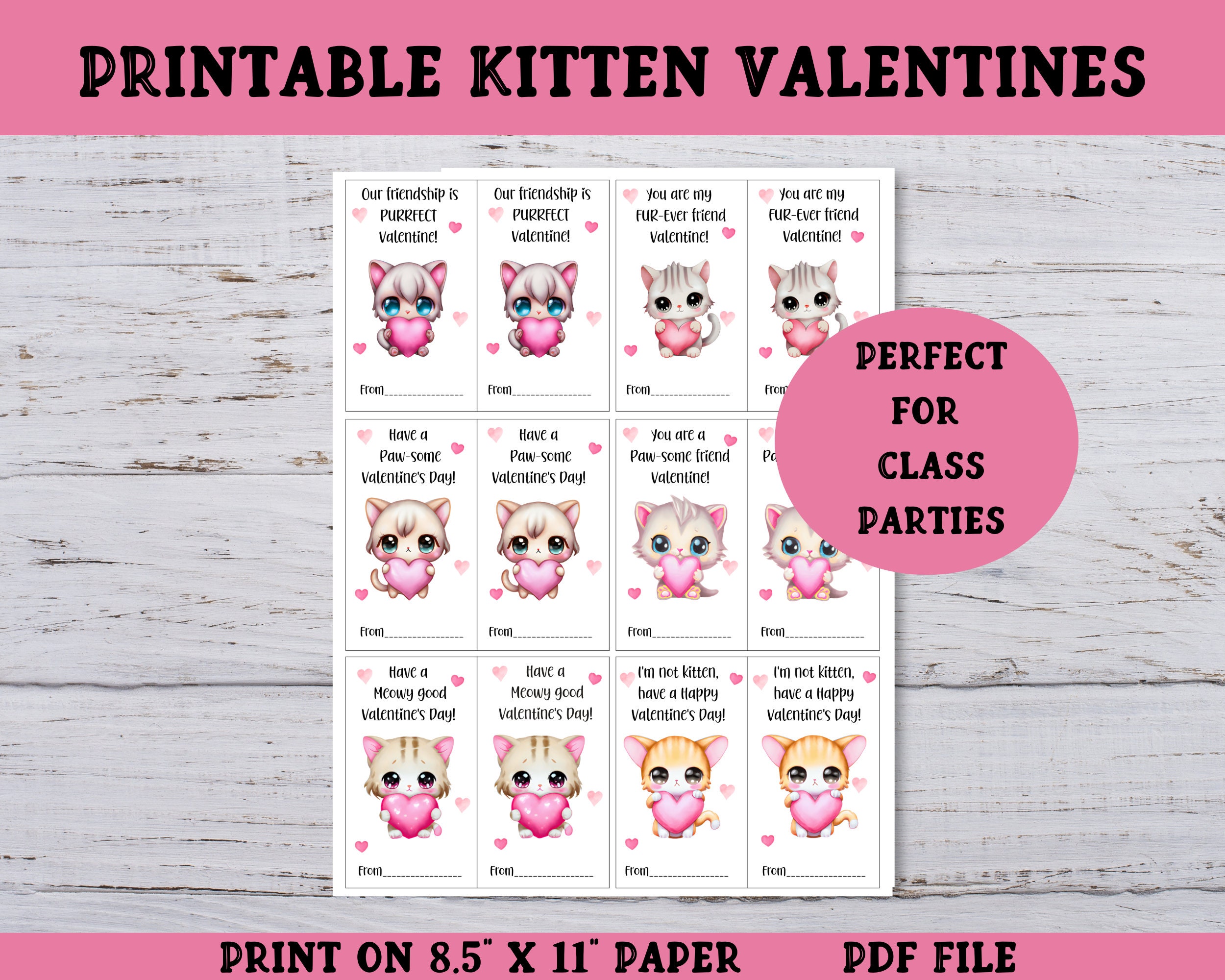 Printable Kitten Valentine Cards