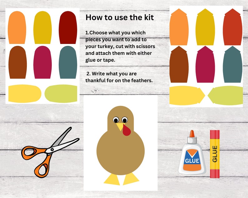 Thankful Turkey Craft Kit, Printable Thanksgiving Activity, Turkey Craft for Kids, What I'm Thankful for Turkey, Instant Download image 5
