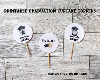 Gnome Graduation Cupcake Toppers, Print Cut and Use Printable, Graduation Party Supplies, Printable Cupcake Picks, Instant Download
