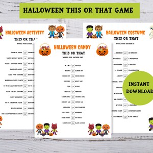 Halloween This or That Game For Kids, Halloween Party Game, Would You Rather Classroom Activity, Printable Instant Download