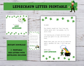 Leprechaun Letter Printable, St. Patrick's Day Letter For Kids,  Leprechaun Trap Letter,  Leprechaun Size Letter For Kids