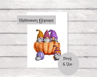 Halloween Gnomes in Pumpkin Printable,  Not So Scary Halloween Gnomes, Tiered Tray Gnome Printable, Instant Download, Gnome Decor Printable