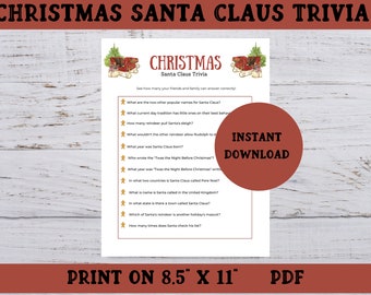 Christmas Trivia Party Game,  Classroom Christmas Activity, Santa Claus Trivia Game, Printable Christmas Trivia Game