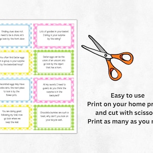 May include: A set of printable Easter egg hunt clue cards with a pink, yellow, and green checkered pattern. The cards feature clues for an Easter egg hunt, such as "Finding clues does not need to be a chore, let's go look by the front door." and "Lots of goodies in your basket I bring is your surprise by the swing?"  The cards are designed to be cut out and used for an Easter egg hunt.