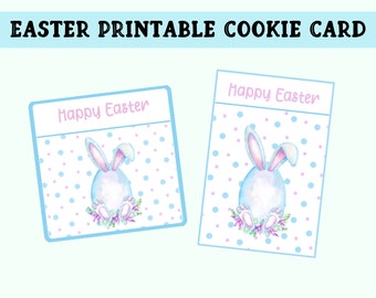 Afdrukbare Paaskoekjeskaart, Bunny Cookie Tag, Happy Easter Treat Card, Pasen Favor Tags, Spring Cookie Favor Card