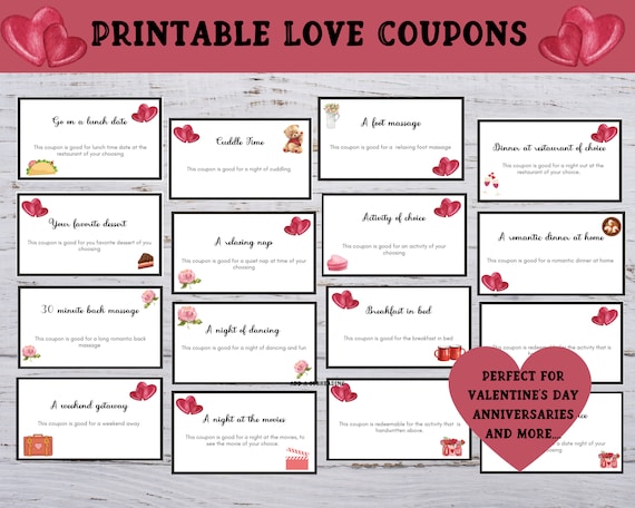 Buoni d'amore stampabili, coupon per San Valentino, coupon per coppie per  anniversari, regalo romantico per lui, download istantaneo -  Italia