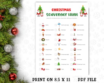 Christmas Scavenger Hunt for Kids, Treasure Hunt Printable Game, Printable Holiday Classroom Activity, Hunt Game for Kids