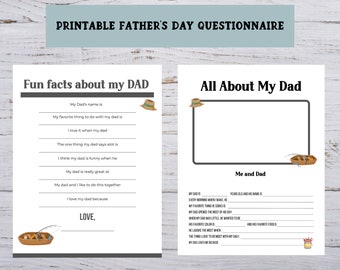 Printable Father&#39;s Day All About Dad Questionnaire, Fishing Themed Gift from Kids, Last minute Fathers Day Gift, Instant Download