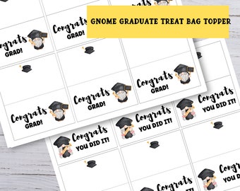 Graduation Treat Bag Toppers, Gnome Favor Bag Toppers, Graduation Printable Party Favors, Gnome Treat Bag Toppers, Party Favor Bags Toppers